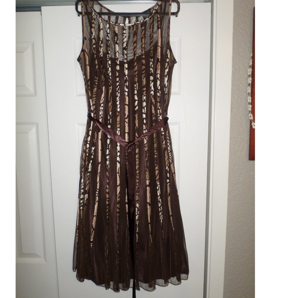 Midi Fit & Flare Brown Mesh Dress